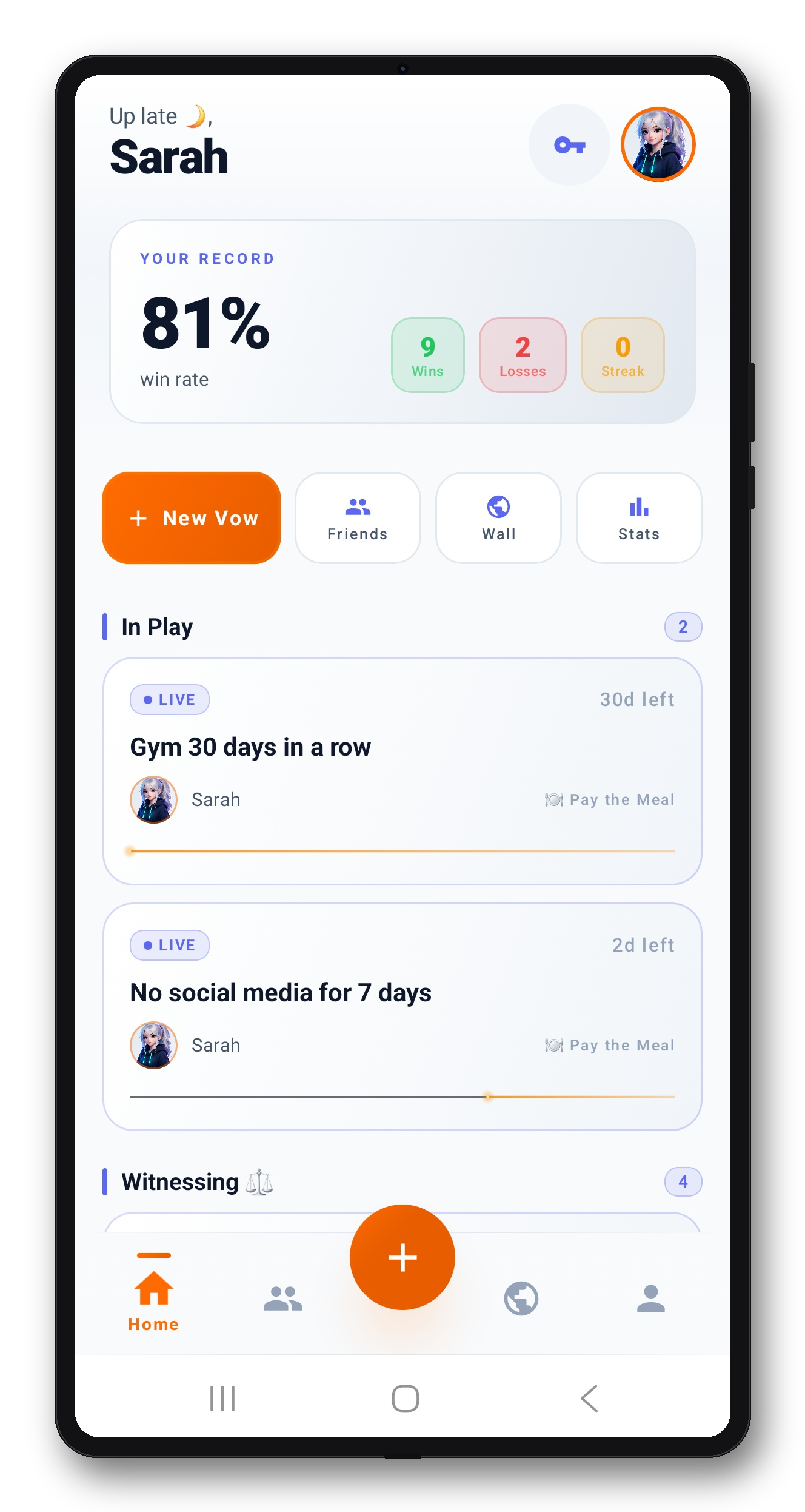 Step 6: track active challenges from the Vowd home screen