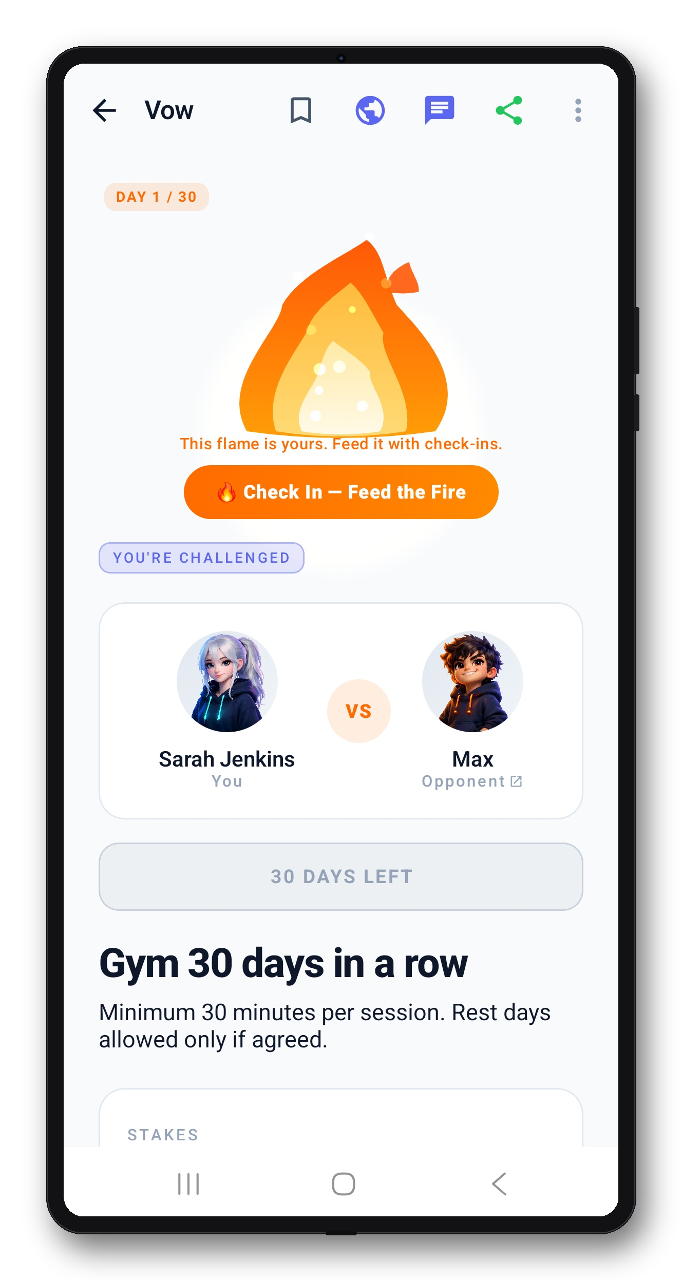 Step 7: check in and feed the challenge flame